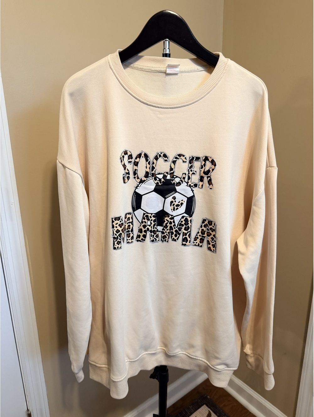 Cream Soccer Mom Leopard Graphic Sweatshirt Women 4XL